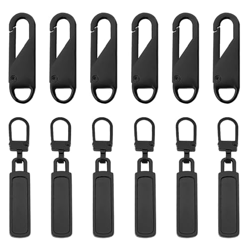 Eupneicu Reißverschluss Zipper [ 12 Stück ], Metall Zipper Pull, Abnehmbares Metall Reißverschlussanhänger Ersatzzipper Für Koffer Mantel Stiefel Jackenrucksäcke[ Schwarz] von Eupneicu