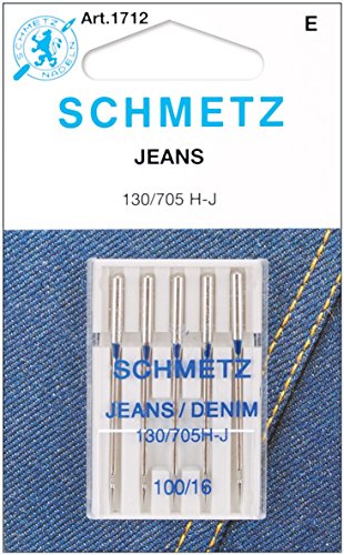 SCHMETZ Nähmaschinennadeln | 5 Jeans-Nadeln | 130/705 H-J | Nadeldicke: 100/16 | auf allen gängigen Haushaltsnähmaschinen einsetzbar | geeignet für das Verarbeiten von Jeans und ähnlichen Stoffen von SCHMETZ