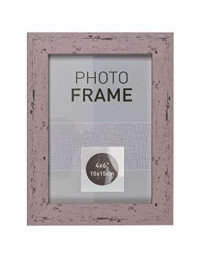 EuroDiscount Bilderrahmen Fotorahmen Kunststoff Rahmen in Holz vintage Optik für Bildformat 10 x 15 cm 1 Stück, Farbe:Rosa von EuroDiscount