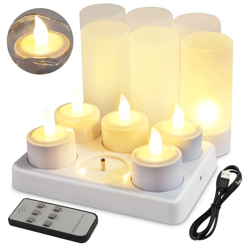 EuroFone Wiederaufladbare Teelichter, mit Fernbedienung Flackernde& 3A-Adapter Led Teelichter,flackernde, flammenlose(Kerzen6er-Set,warmes Weiß) von EuroFone