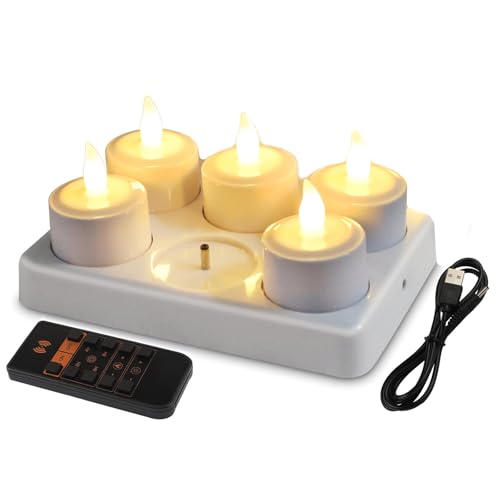 EuroFone Wiederaufladbare LED Kerze mit Fernbedienung Flicker LED Teelicht, Flicker Flameless, mit Timerfunktion Elektrische wiederaufladbare Kerze Teelicht (Set von 6, Warm White) von EuroFone