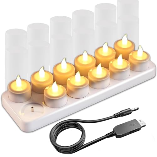 EuroFone Wiederaufladbare Teelichter, Flackernde Led Teelichter,flackernde, flammenlose(Kerzen12er-Set,gelbes Licht keine Fernsteuerung) von EuroFone