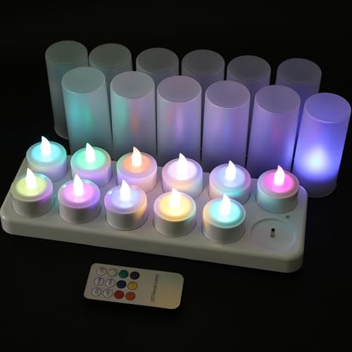 EuroFone Wiederaufladbare Teelichter, mit Fernbedienung Flackernde Led Teelichter,flackernde, flammenlose(Kerzen12er-Set,Bunt) von EuroFone