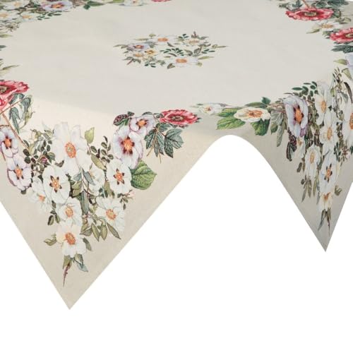 Eurofirany 4039/NAT Tischtuch Tischdecke 100x100 cm Beige Blumen Gobelin Rustikal Quadratisch Dekoration Landhaus Retro Deko Wohnzimmer Tischwäsche Tafeldecke von Eurofirany