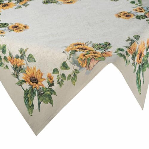 Eurofirany 57/NAT Tischdecke Tischtuch Sonnenblumen 100 cm Quadratisch beige Gobelin Dekoration Landhaus Retro von Eurofirany