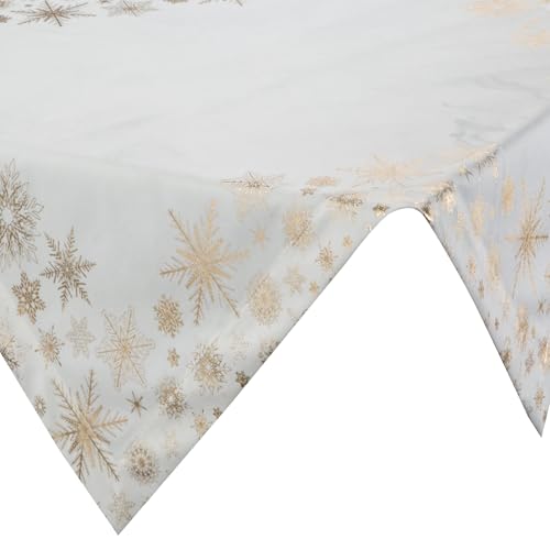 Eurofirany Tischtuch Tischdecke Weihnachten quadratisch 85x85 cm Schneeflocke weiß Gold Tischwäsche Tafeldecke Tisch Dekoration Esszimmer Deko Wohnzimmer von Eurofirany