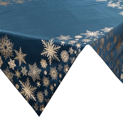 Eurofirany Tischtuch Tischdecke blau Gold Weihnachten quadratisch Schneeflocke 85x85 cm Tischwäsche Tafeldecke Tisch Dekoration Esszimmer Deko Wohnzimmer von Eurofirany