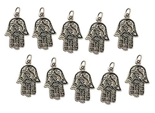 Eurofusioni Hand der Fatima Anhänger - Versilberte Charms Hamsa, Chamsa, Khamsa - Amulett glücksbringer für DIY-Dekorationen: Gefälligkeiten, Modeschmuck, Armbänder und Ohrringe - h 2 cm - 10 Stück von Eurofusioni