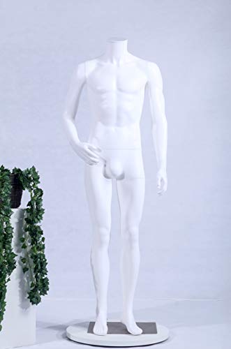 Eurohandisplay MBB-1White weiß matt abstrakte Schaufensterpuppe mit Metallplatte ohne Kopf Male Mannequin Faceless (männlich MB-1W) von Eurohandisplay