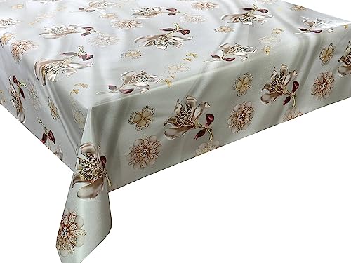 Wachstuch Tischdecke abwaschbar Gartentischdecke, Viele Größen und Designs, wasserabweisend (Blumen Silber Grau Gold Beige- I-6554-1, 100x140 cm) von Euromat