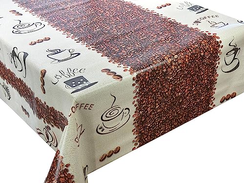 Wachstuch Tischdecke abwaschbar Gartentischdecke, Viele Größen und Designs, wasserabweisend (Kaffee Braun Ecru- WF-4611A, 140 cm RUND) von Euromat