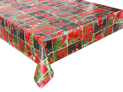 Wachstuch Tischdecke abwaschbar Gartentischdecke, Viele Größen und Designs, wasserabweisend (Mohnblumen Rot Grün- WF-5577A, 260x140 cm) von Euromat