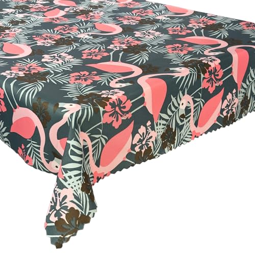 wasserdichte Tischdecke Gartentischdecke Wasserabweisend Wetterfest Garten Balkon Terrasse Rechteckig (Graphit Grau Pink Flamingos, 140x220 cm) von Euromat