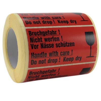 1000 Warnaufkleber "Bruchgefahr!" 145x76mm Etiketten auf Rolle von Europack24