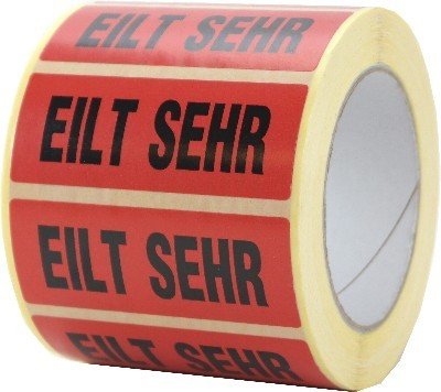 1000 Warnaufkleber "Eilt sehr" 90x35mm Etiketten auf Rolle von Europack24