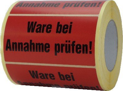 1000 Warnaufkleber "Ware bei Annahme prüfen!" 145x76mm Etiketten auf Rolle von Europack24