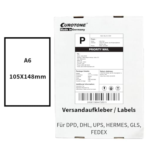 DHL Etiketten Versandaufkleber Label selbstklebend 102 mm x 207 mm für Laserdrucker/Tintenstrahldrucker 1.000 Blatt 910-300-710 von Eurotone