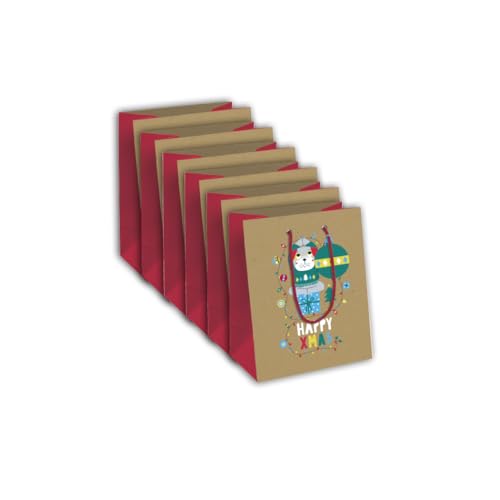 Clairefontaine X-29550-0Cpack – ein Set mit 6 Geschenktüten aus Kraftpapier – Maße: 17 x 6 x 22 cm – 210 g – Motiv: Bulldogge, Yoga-Tiere, Weihnachten, Merry Christmas – Ideal für: Buch Tasche, Spiel von Eurowrap