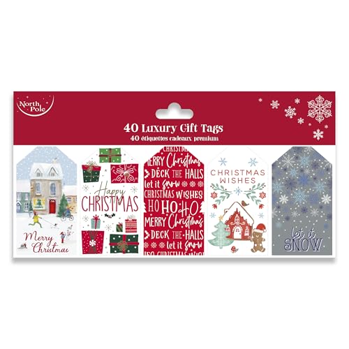 Eurowrap 40 Stück luxuriöse Geschenkanhänger für Weihnachten - Moderne Designs - 5 sortiert - Geschenkanhänger für Geschenke - Geschenkpapier für Weihnachten - Weihnachtsverpackung von Eurowrap