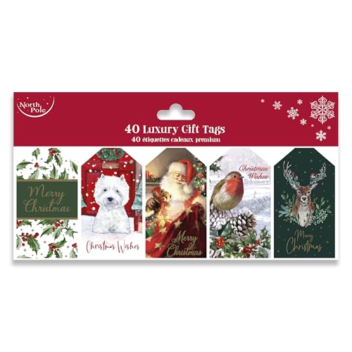 Eurowrap Luxuriöse Geschenkanhänger für Weihnachten, traditionelle Designs, 5 verschiedene Designs, Geschenkanhänger für Geschenke, Geschenkpapier für Weihnachten, Weihnachtspapier, 40 Stück von Eurowrap