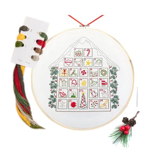 Euyehn Handstickerei-Set, Stoff-Stickerei-Set, Stoff-Stickerei-Set, klassisches Weihnachtsstickerei-Set für Kunst und Handwerk für Kinderwand von Euyehn