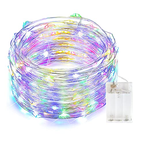 Bunt LED Lichterkette Außen Batterie, 100 LED 33 Fuß bunt weihnachtsbeleuchtung, 3AA Batteriebetrieben, Silberne Lichterkette Für Party, Garten, Weihnachten, Innen Draussen Dekorationen, Mehrfarbig. von EvaStary