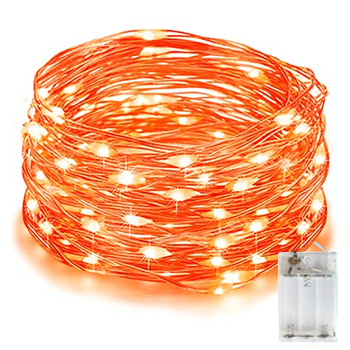 EvaStary Halloween Deko Lichterkette, Herbst Deko Lichterkette, 10M 100LEDs Orange Innen Lichterketten mit Batterie, IP65 wasserdicht Licht für Halloween-Party-Dekoration, Innen/Außen Dekoration von EvaStary