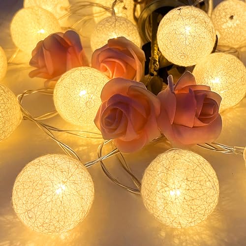 EvaStary LED Baumwollkugeln Lichterkette, 20 LED Cotton Ball Lichterketten Kugeln Nachtlicht für, LED Kugeln Lichterkette Innen für Kinderzimmer, Weihnachten, Party, Wohnheim, Zimmer, Hochzeit von EvaStary