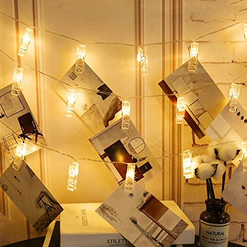 EvaStary LED Fotoclips Lichterkette, 3 Meter 20LED Lichterkette mit 20 Klammern Dualmodus, Warmes Licht, Bilderrahmen Dekor für, Wohnzimmer, Weihnachten, Hochzeit, Party - Batteriebetrieben von EvaStary