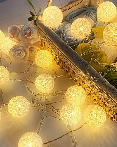 EvaStary LED-Lichterkette mit Baumwollkugeln, 3 m, 20 LEDs, Wandleuchten, Hochzeit, Party, Zuhause, Weihnachtsdekoration (Warmweiß) von EvaStary