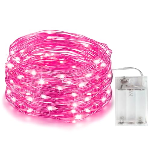 EvaStary LED Rosa Lichterkette, Wasserdicht String Lichter, 3AA Batteriebetrieben, 33Ft 100 LEDs Silber Lichterkette, Für Geschenk Dekoration, Hochzeit, Zimmer, Home Dekoration, Weihnachtsfeier, Rosa von EvaStary