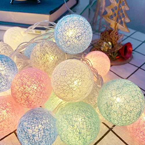 EvaStary Lichterkette Kinderzimmer, 3 Meter 20 LED Cotton Ball Lichterkette batteriebetrieben, LED Kugel Lichterketten für Innen, Zimmer Deko wie Weihnachten, Hochzeit, Party, Zimmer, Vorhang von EvaStary