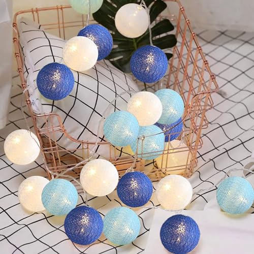 LED Lichterkette Baumwollkugeln batteriebetrieben, 3 Meter 20er Cotton Ball Lichterketten Kugeln Nachtlicht für Weihnachten, Hochzeit, Party, Zimmer, Wohnheim, Innen Deko, Ozean blau von EvaStary