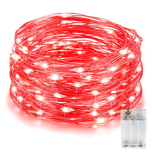 LED Lichterkette Rot, Wasserdicht Lichterkette, 3AA Batteriebetrieben, 33Fuß 100 LEDS Silberfaden Lichterkette, Für Geschenk Deko, Hochzeit, Zimmer, Home Deko, Weihnachten Party, Rot von EvaStary