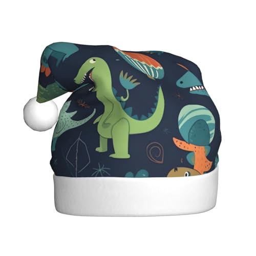 Evanem Weihnachtsmütze mit Cartoon-Dinosaurier-Motiv, für Erwachsene, beleuchtete Weihnachtsmütze, Plüschmütze für Silvesterparty und Feiertags-Event von Evanem