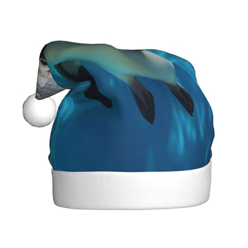 Weihnachtsmütze, schwimmender Pinguin, Weihnachtsmütze für Erwachsene, leuchtende Weihnachtsmütze, Plüsch-Weihnachtsmannmütze für Silvesterparty und Feiertagsveranstaltung von Evanem