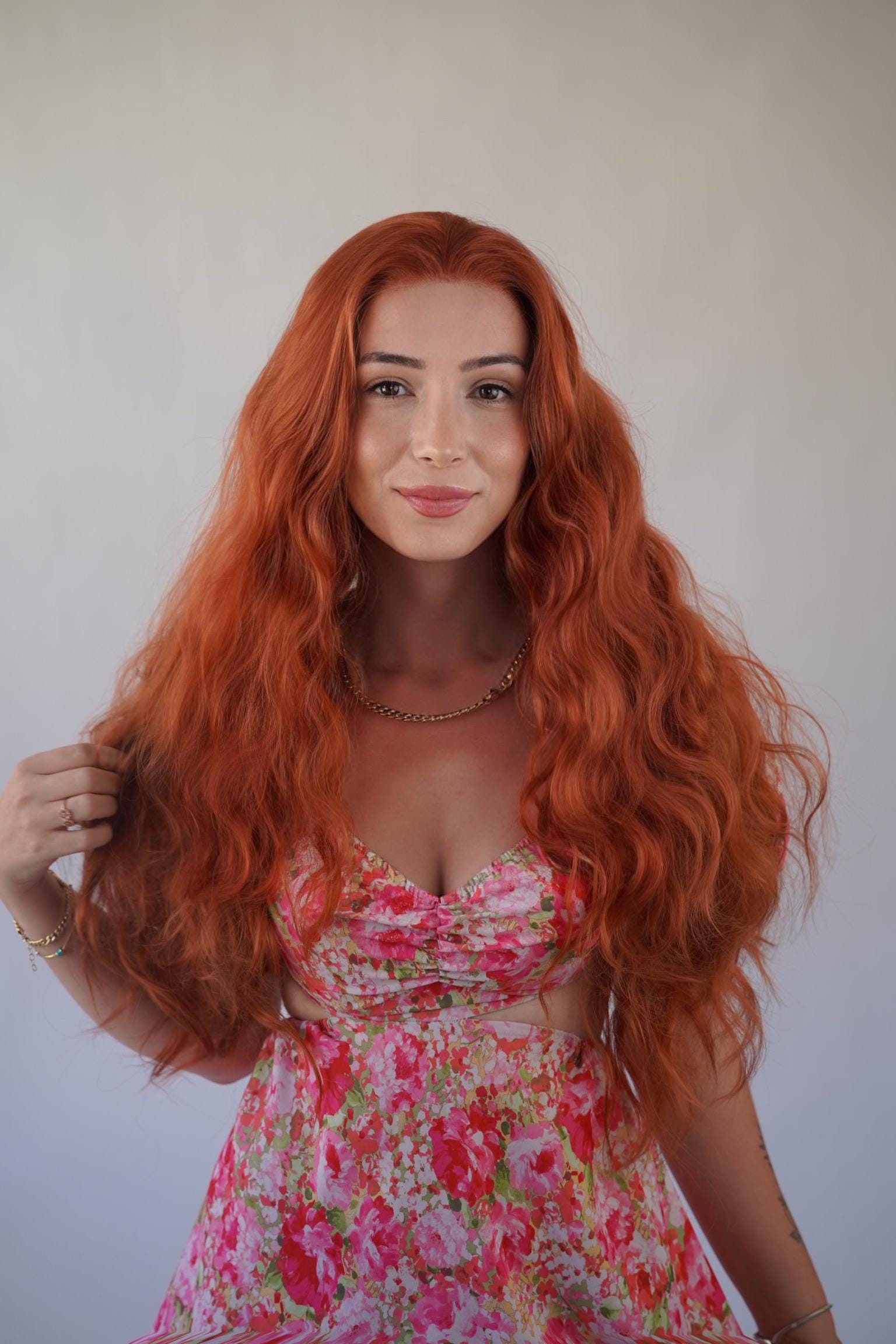 13x4 Ginger Red Wavy Perücke Lace Front Cosplay Merida von Evanesswigs