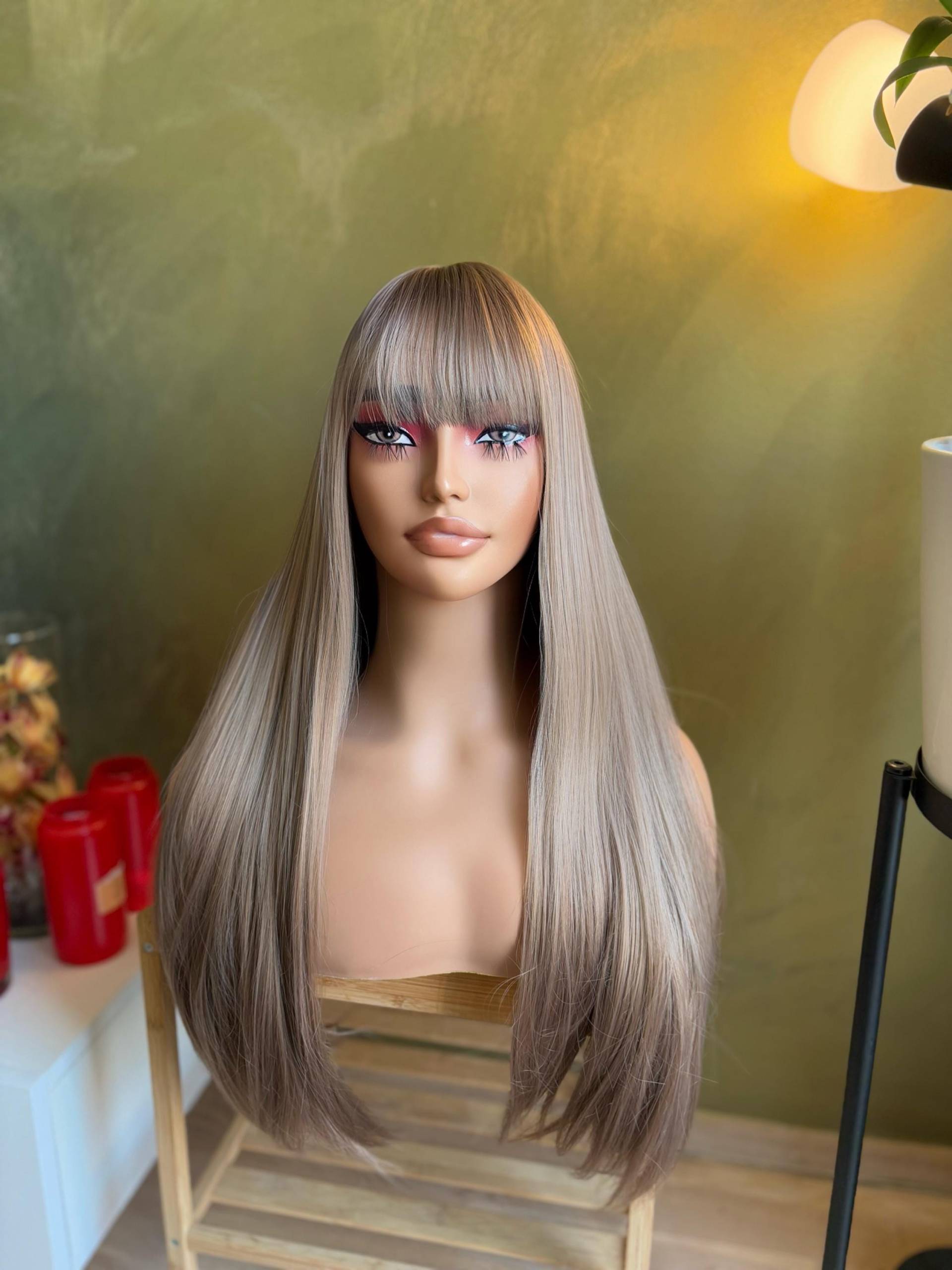 Goldene Blonde Perücke Mit Pony | Cosplay Perücken Honig Natürliche von Evanesswigs