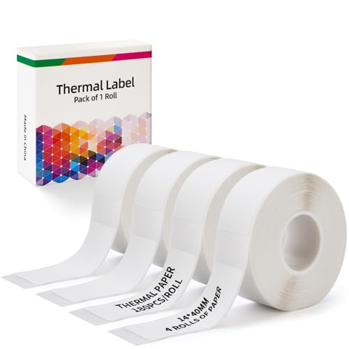 4 Rollen Etikettenband, 14 x 40 mm Thermo-Etikettenband Wasserfeste Geeignet für Etikettendrucker Drucken Sie Barcode, Name, Datum, Preis usw Geeignet für Haus, Schule, Büro (180 Etiketten/Rolle） von Evavii