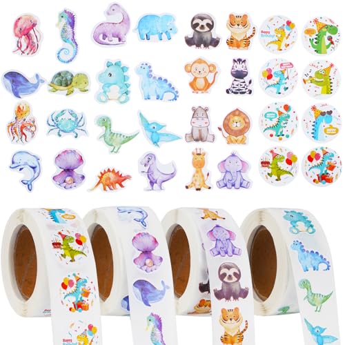 Runde Tier Aufkleber, 2000pcs Animal Sticker Rolle, Animal Reward Stickers, Tier Belohnungsaufkleber, Cartoon Tier Aufkleber, Animal Sticker Kinder, Tiermuster Sticker for Luggage Scrapbook Laptop von Evavii