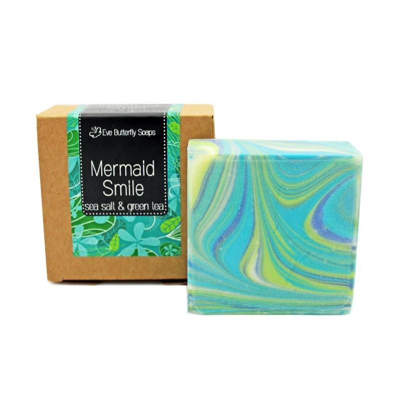 Naturseife "Mermaid Smile" | Mit Meersalz Sole | Sole Seife Mit Dem Duft Nach Grünem Tee von EveButterflySoaps