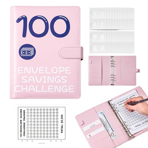 Eventerde 100-Umschlag-Challenge,100-Umschlag-Spar-Challenge | Geldumschlag-Ordner zum Füllen von Bargeld, Geldsparen,Geld-Budget-Ordner, tragbares Bargeld-Budget, Binder-Spar-Challenge für Kinder von Eventerde