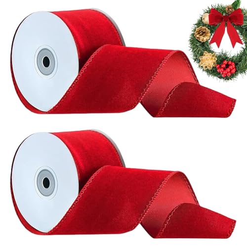 Eventerde 2pc Rotes Samtband Weihnachten - 6.3x500cm Satinband Rot, Rot Breit Geschenkband Zum Dekorieren & Basteln, Rotes Schleifenband Geschenkband Rotes Band Dekoband Rote Bänder Rote Schleife von Eventerde