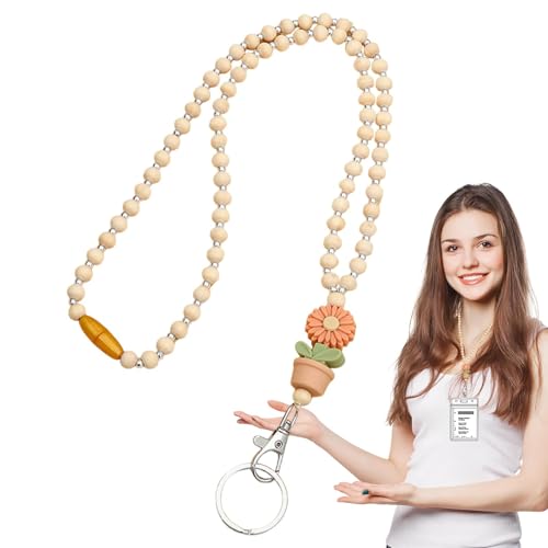 Eventerde Blumen-Lehrer-Lanyard, Perlen-Lehrer-Lanyard - Blumen-Abzeichenhalter, Schlüssel, Brillenketten | Niedliche, modische Schlüsselbänder im Boho-Stil mit Blumen und Holzperlen für Frauen, von Eventerde