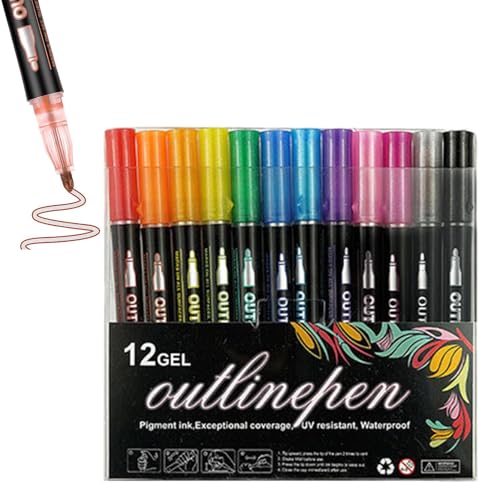 Eventerde Graffiti Textmarker Zum Ausmalen – Doppellinien Outliner Marker, Graffiti Textmarker Leuchtstiften, Outline Glitzerstifte, Coloring Graffiti Highlighter Double lines Outliner Markers von Eventerde