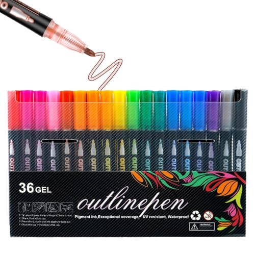 Eventerde Graffiti Textmarker Zum Ausmalen – Doppellinien Outliner Marker, Graffiti Textmarker Leuchtstiften, Outline Glitzerstifte, Coloring Graffiti Highlighter Double lines Outliner Markers von Eventerde