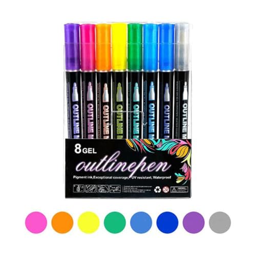 Eventerde Graffiti Textmarker Zum Ausmalen – Doppellinien Outliner Marker, Graffiti Textmarker Leuchtstiften, Outline Glitzerstifte, Coloring Graffiti Highlighter Double lines Outliner Markers von Eventerde