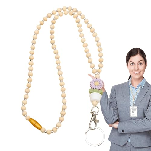 Eventerde Holzperlen-Lanyards für Frauen, Perlen-Lanyards für Ausweise | Schlüsselbänder aus Blumenholz und Perlen - Niedliche, modische Schlüsselbänder im Boho-Stil mit Blumen und Holzperlen für von Eventerde