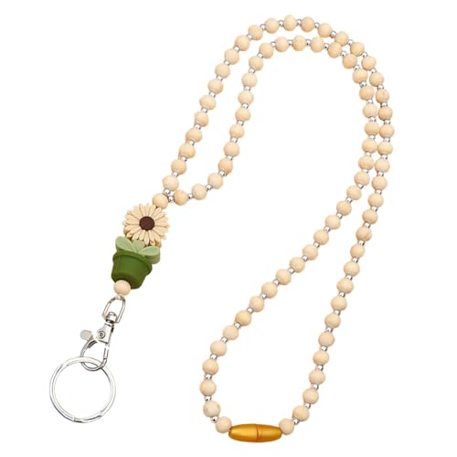 Eventerde Perlen-Lehrer-Lanyard, Lehrer-Lanyard mit Ausweishalter | Schlüsselbänder aus Blumenholz und Perlen | Niedliche, modische Schlüsselbänder im Boho-Stil mit Blumen und Holzperlen für Frauen, von Eventerde