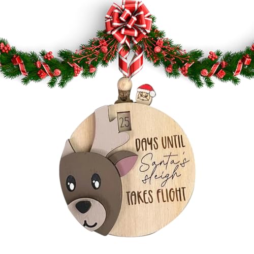 Eventerde Weihnachts-Countdown-Ornamente,Countdown-Weihnachtsbaumschmuck,Verschiebbarer Weihnachtskalender aus Holz 25 Tage - Niedlicher Bären-Weihnachtskalender für die Inneneinrichtung von Eventerde